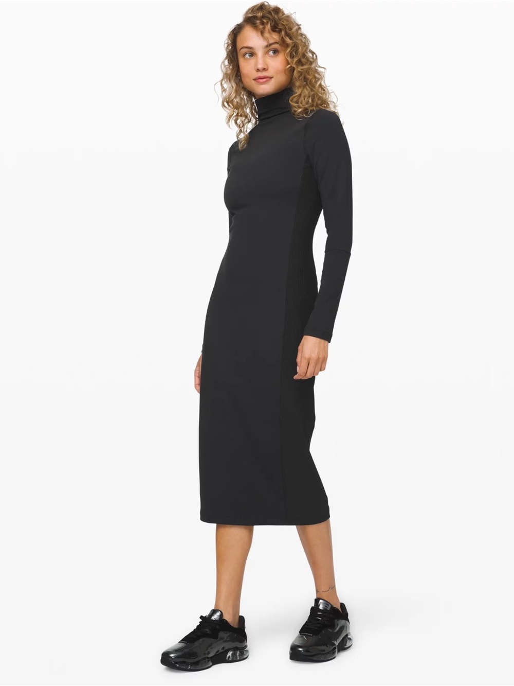 NWT lululemon it’s rulu mock neck long sleeve black midi athleisure dress